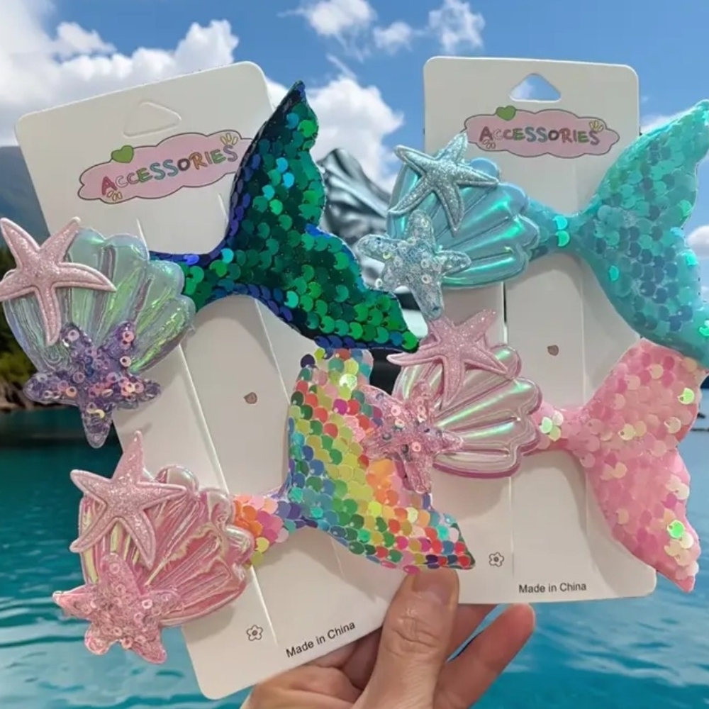 Colorful Mermaid Hair Clips Set - 4 Peice